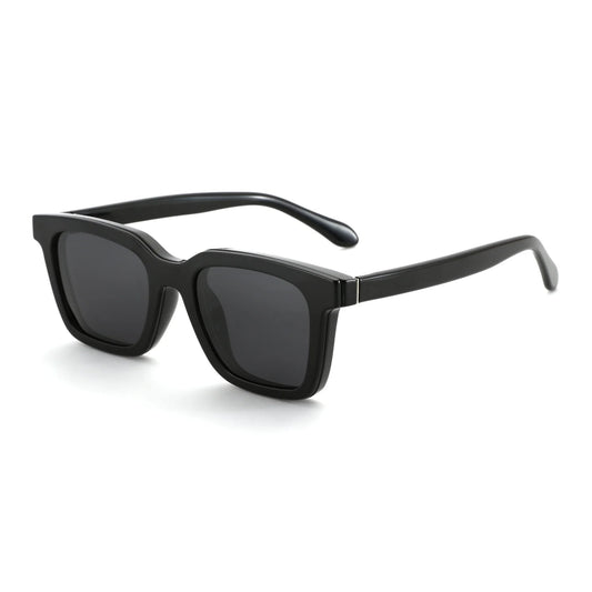 (XL Size) Fashion Urltra-Light TR90 Sun Glasses with Magnetic Clip On Polarized Sunglasses Square for Women Men