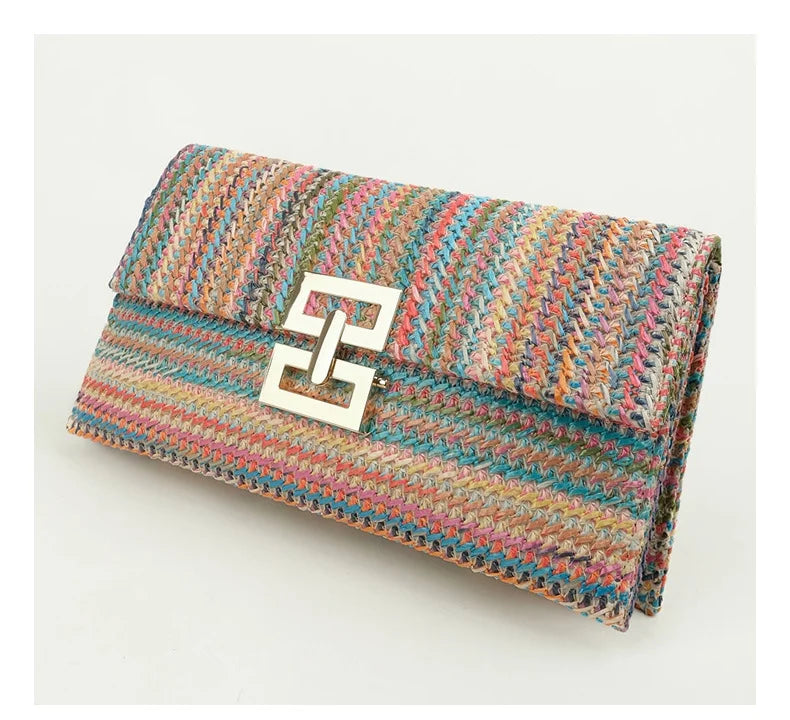 Fashion Women F;ap Clutch Bag Party Straw Day Clutches Purse Handbag Female Woven