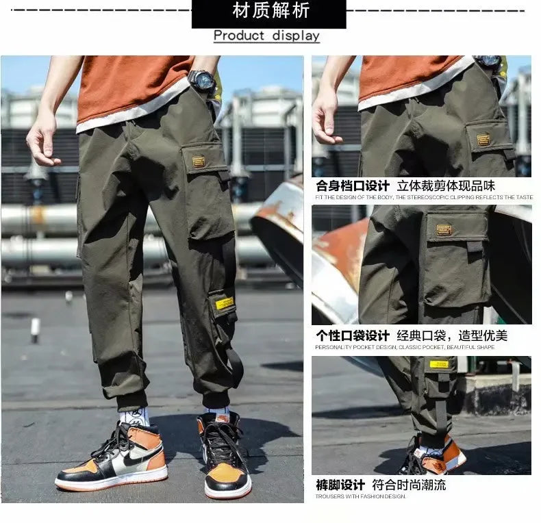 Mens Summer Army Green Loose Pant Joggers Pants Men Cargo Pants Hip Hop Casual Pockets Sweatpants Male Fashion Trousers