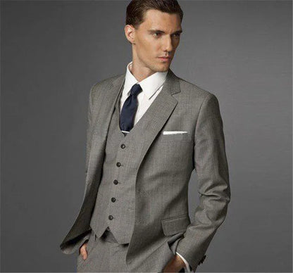 Grey Wedding Men Tuxedos Stand Collar Suit Men's Business Office Slim Fit Good Quality Male Suits 3 Pieces Sets