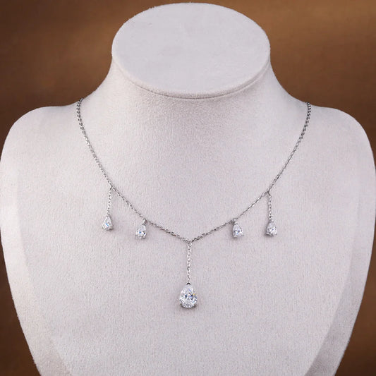 0.5/2Carat Pear Cut Moissanite Drop Necklace With Certificate S925 Silver Long Tassel Neckchain Fine Jewelry For Women