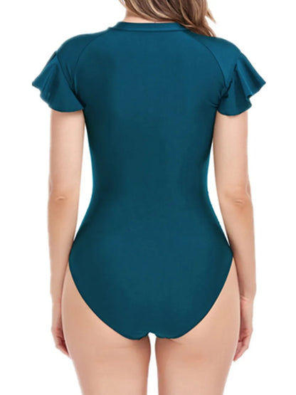 2026 Fashion Short Sleeve UPF35 Smart Swimsuit Women's Sunscreen Russian Swimwear Female Bathers Swimming Bodysuit Beach Summer