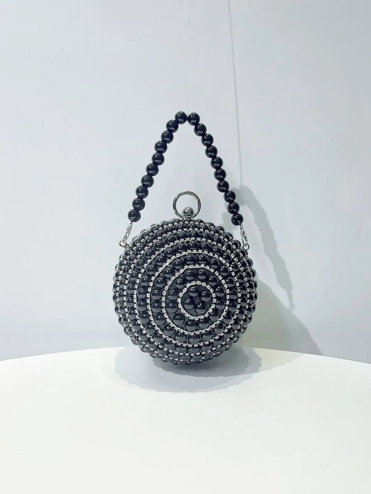 Round Pearl Clutch Purse Handbag Luxury Elegant Evening Bag Ring Handle For Women Bride Bridesmaid Wedding Party Handbag Purses