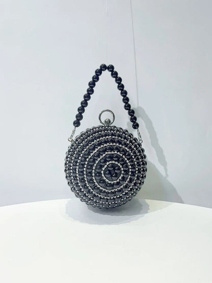 Round Pearl Clutch Purse Handbag Luxury Elegant Evening Bag Ring Handle For Women Bride Bridesmaid Wedding Party Handbag Purses