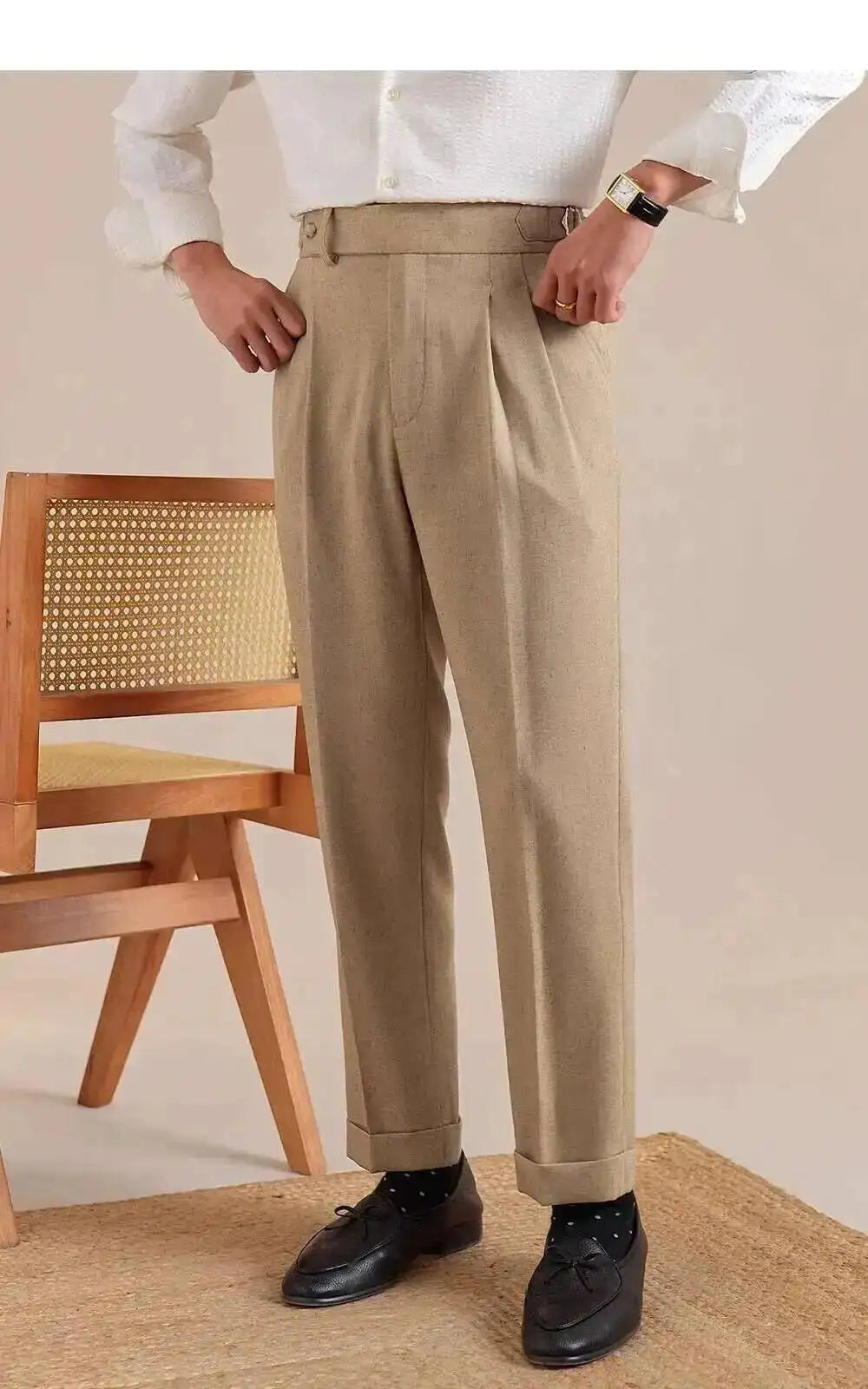 High Waist Linen Suit Pants Men Breathable Straight Leg Office Trousers Men Pantalon Costume Homme Men's Social Trousers