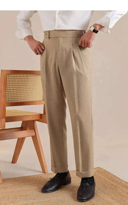 High Waist Linen Suit Pants Men Breathable Straight Leg Office Trousers Men Pantalon Costume Homme Men's Social Trousers