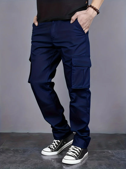 Men's casual multi pocket work pants with loose fit and drawstring waistband suitable for hikingfishingand outdoor exploration