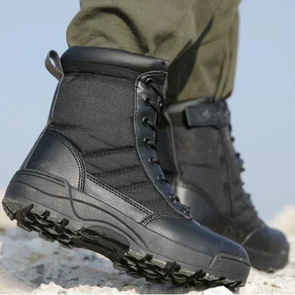 Men Tactical Boots Breathable Leather Mesh High Top Casual Desert Work Shoes Mens SWAT Ankle Combat Boot