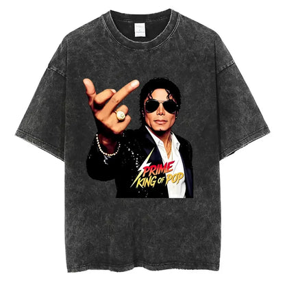 Vintage Washed Michael Jackson King of Pop T-shirt Men Women Retro Gothic Rock T-shirts Men's Punk Oversized T Shirts Streetwear