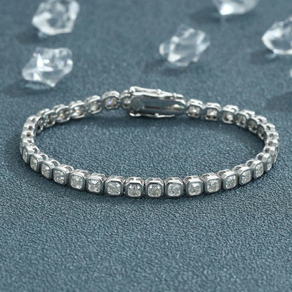 Full Asscher Cut 3x3mm 0.15CT Bezel Type Moissanite Tennis Bracelet for Women Men Party 925 Silver GRA Certified Bracelets
