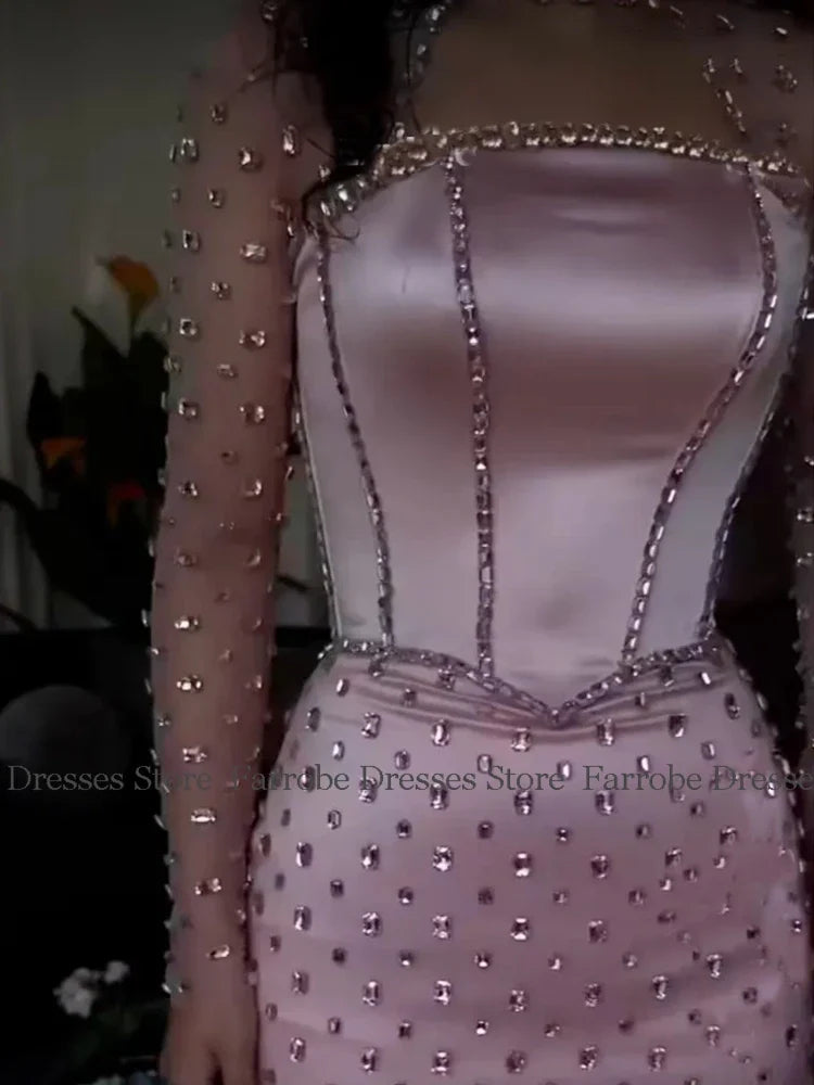 Glitz and Glam Women's Evening Ball Gowns Satin Sheath/Column Prom Dress High Collar Rhinestones/Crystals Bespoke Occasion Dress