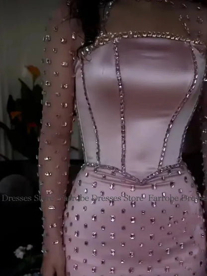 Glitz and Glam Women's Evening Ball Gowns Satin Sheath/Column Prom Dress High Collar Rhinestones/Crystals Bespoke Occasion Dress