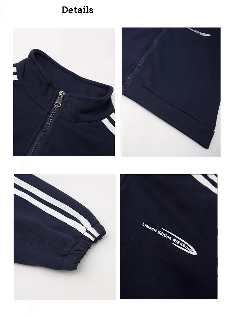 Spring Autumn Boys Navy Striped Zip Sweatshirt Coats+Sweatpant Sets School Kids Tracksuit Children Outfit Jogging Suit 3-14Yrs