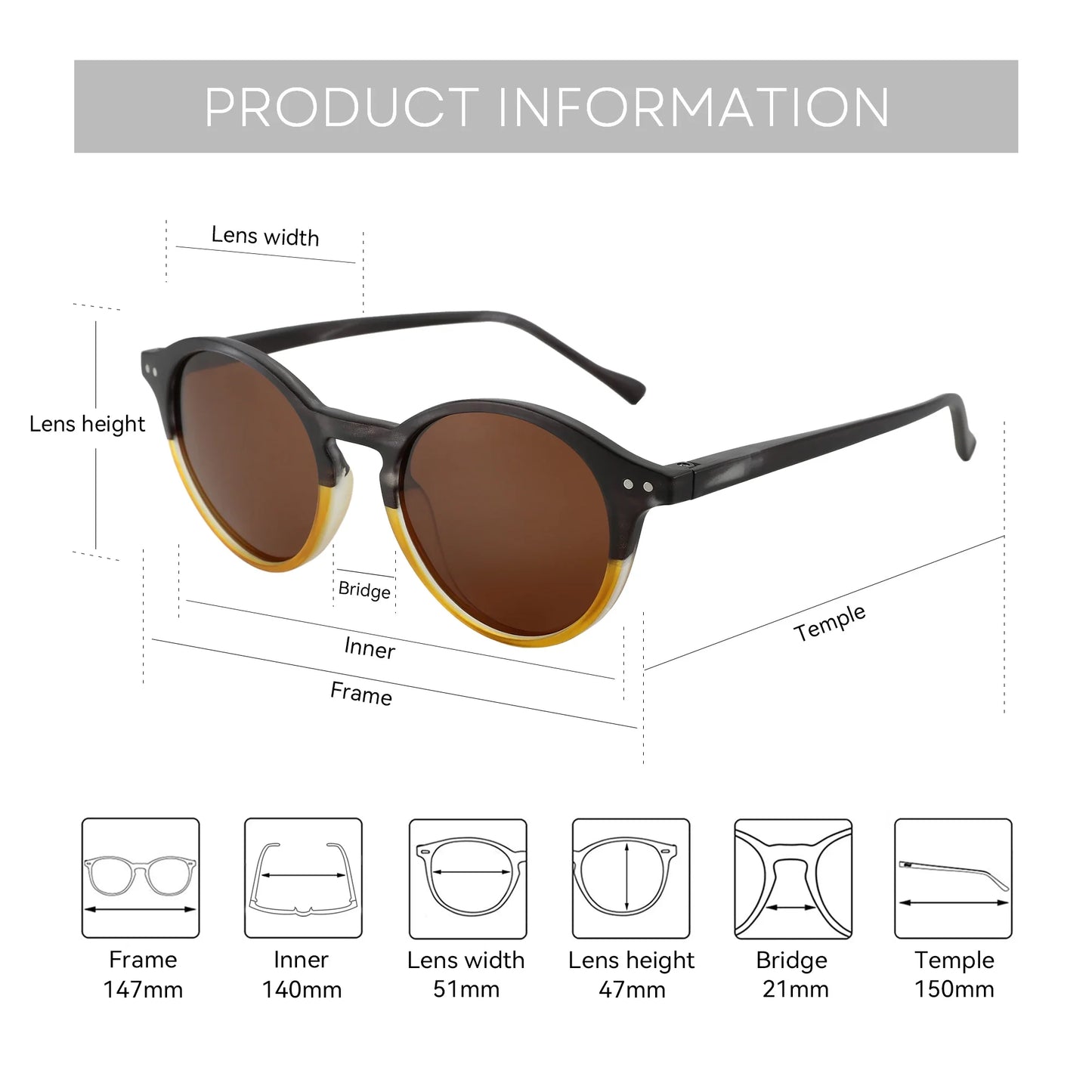 (XL Size)Retro Polarized Sunglasses Men Women Vintage Round Frame Sun Glasses UV400 Goggles Shades