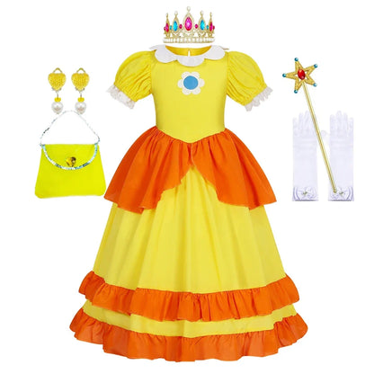 Rosalina Dress Girls Peach Costume Daisy Cosplay Children Birthday Party Carnival Fancy Outfit