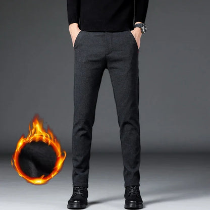 Fashion Men Thermal Fleece Casual Pants Winter Thick Straight Slim Velvet Trousers Brand Clothing Korean Male Pants Size 28-38