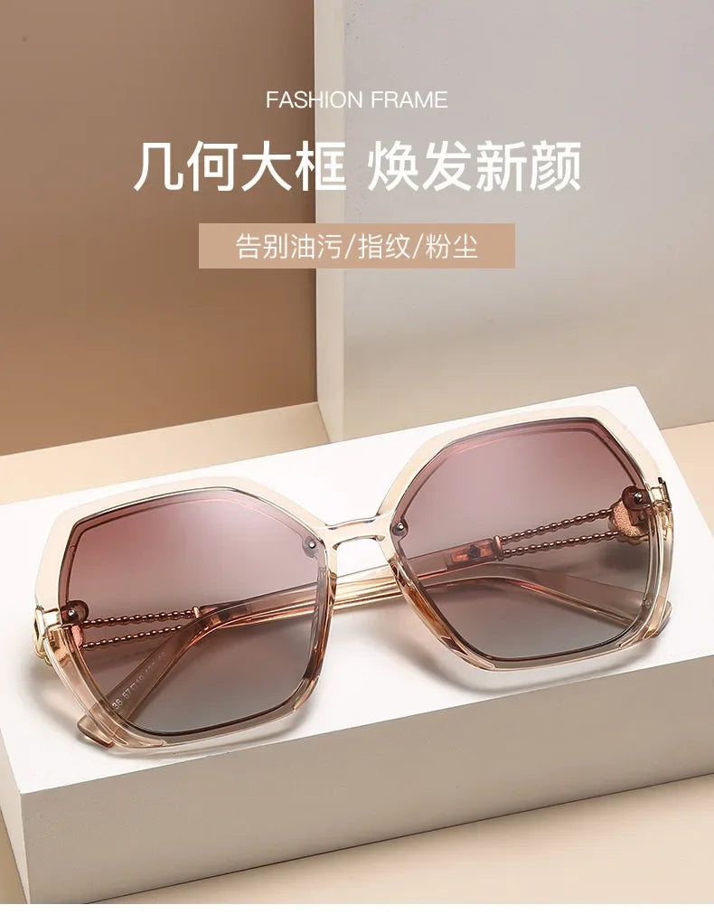 Fashion Large Frame Ladies Hollow Out Clover Inlay Women Polarized Sunglasses Drive Outdoors Sun Protection UV400 Sun Glasses