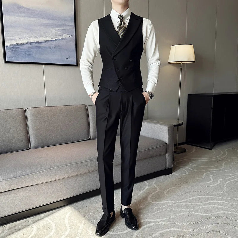 Man Waistcoat British Style Turn Down Collar Men Suit Vest Slim Sleeveless Single-breasted Male Business Casual Vest