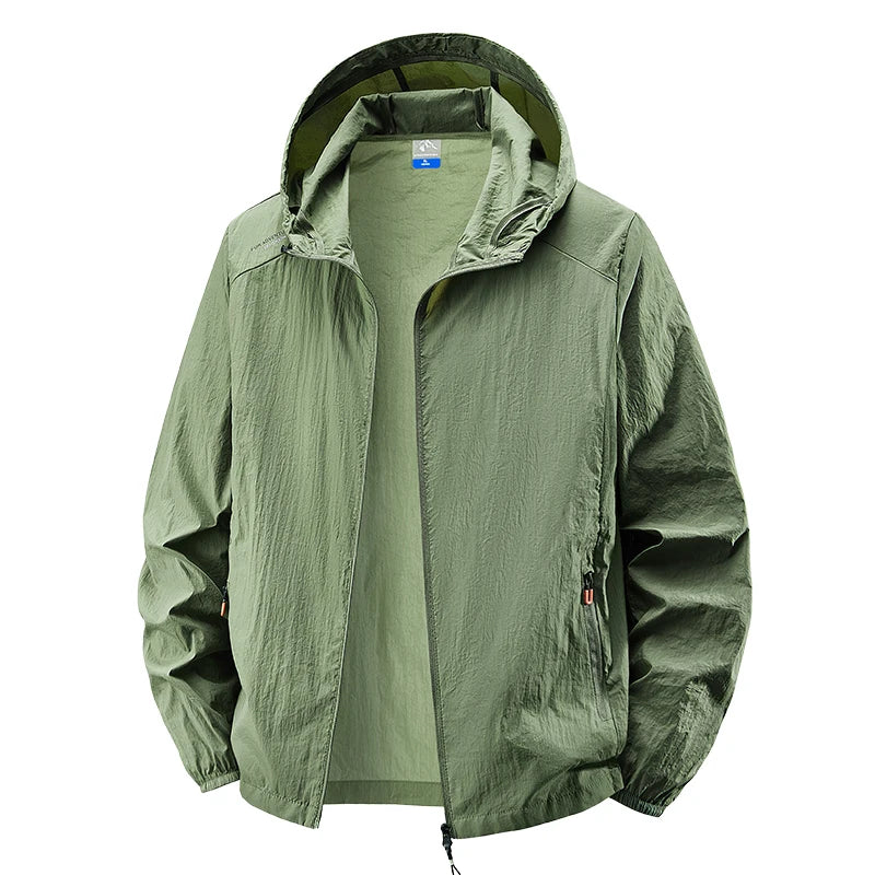 Men's Hooded Sun Protection Jacket Lightweight Outdoor Windbreaker Quick Dry Breathable UV Coat for Hiking Running Travel Beach