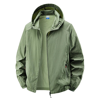 Men's Hooded Sun Protection Jacket Lightweight Outdoor Windbreaker Quick Dry Breathable UV Coat for Hiking Running Travel Beach