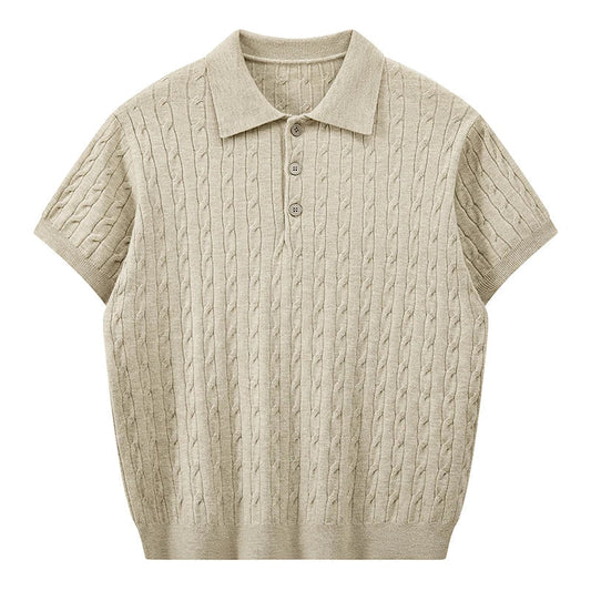 Jack's American Retro Twisted Flower Knitted Short Sleeved Polo Shirt for Men's Summer Trendy Brand Loose Casual Pullover Top