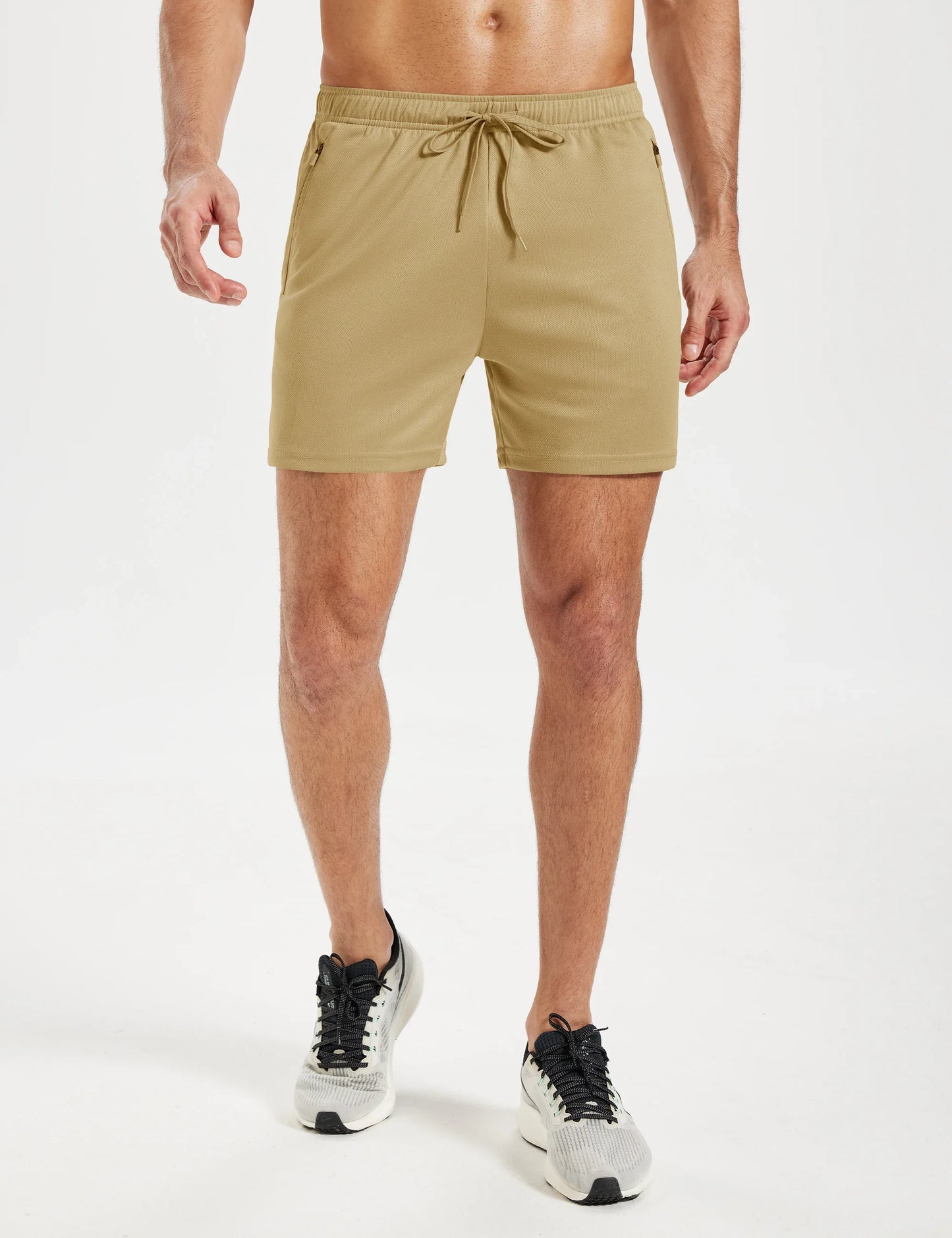Men's Athletic Running Shorts Mesh Quick Dry Lightweight 5 inches Drawstring Gym Workout Shorts with Zipper Pockets