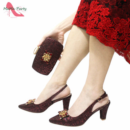 Color Italian Classics Design African Women Shoes and Bag Set High Quality with Shinning Crystal for Wedding Party