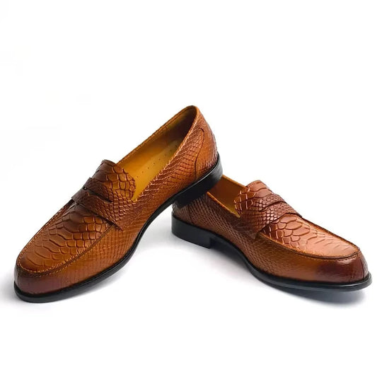 Premium Men's Snake Print Penny Loafers Handcrafted Genuine Leather Slip-On Driving Shoes Business Casual & Formal Footwear