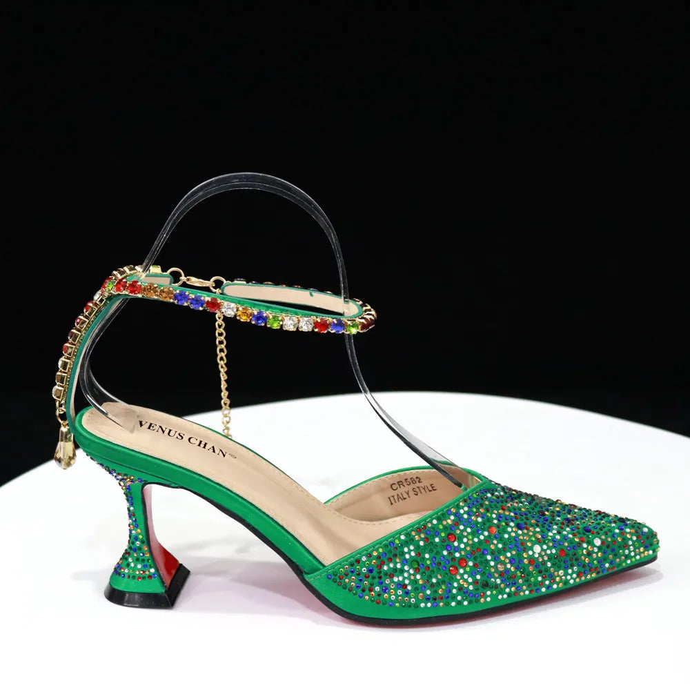 2023 Pointed Toe Heels Wedding Shoes for Women Bride Full Drilling Design Shoes With Matching Handbags for Ladies