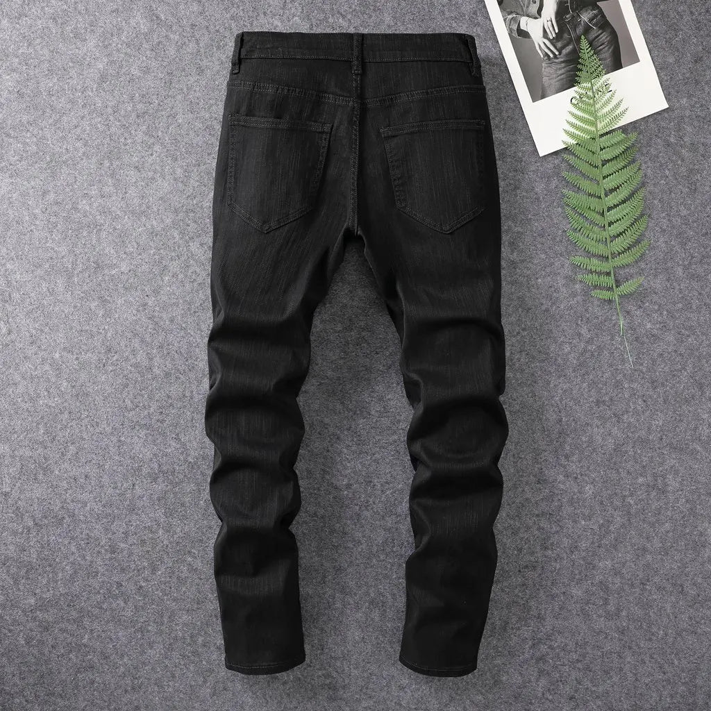 White Jeans Men's Cotton Skinny Elastic Ripped Hole Fashion Korean Denim Pants Rock Slim Trousers Hip-hop Streetwear