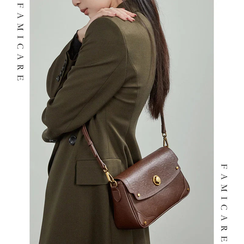 Minimalist Lady Soft Genuine Leather Pillow Crossbody Bag Women's Convertible Shoulder Bags 2026 New Chic Solid Color Handbag