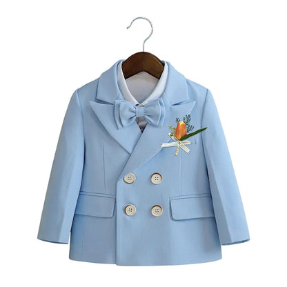 Boys Light Blue Sophisticated Double Breasted 2 Piece Suit Jacket Trousers Wedding Formal Performance Wear for Kids