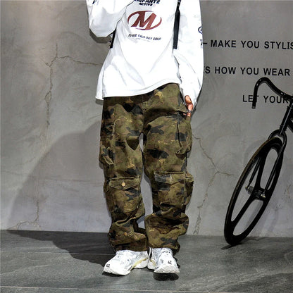 High Quality Vintage Multi-Pocket Camo Cargo Pants Mens Clothing High-End Fabric Tactical Baggy Pants Thick Casual Work Trousers