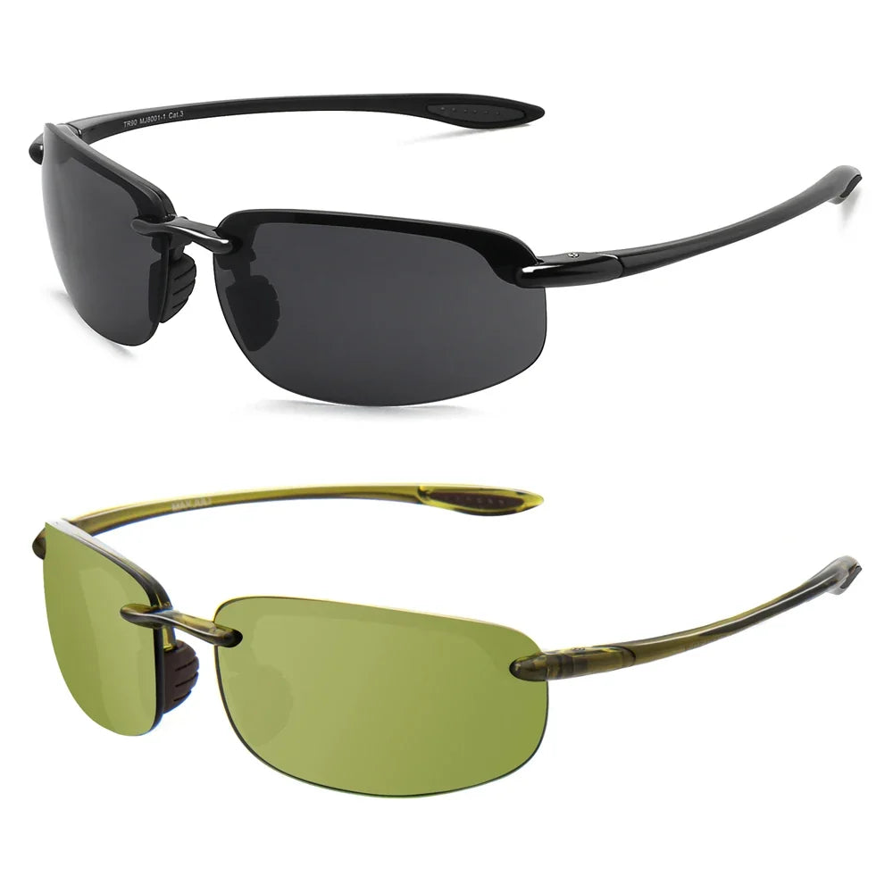 2Pack Polarized Sports Sunglasses for Men Women TR90 Lightweight Rimless Frame UV400 Running Fishing Driving 801