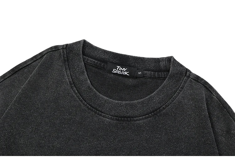 Hip Hop Washed Black T-Shirt Streetwear Vintage Purple Graphic Horror Castle T Shirt Cotton Tshirt Men Tops Tees Unisex Y2K