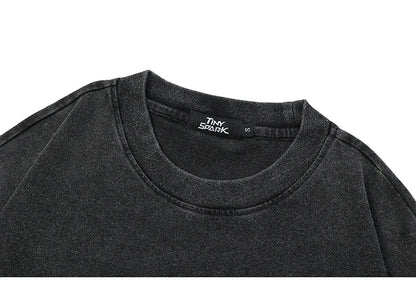 Hip Hop Washed Black T-Shirt Streetwear Vintage Purple Graphic Horror Castle T Shirt Cotton Tshirt Men Tops Tees Unisex Y2K