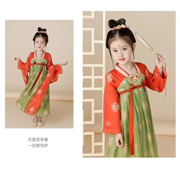 Summer Party Costume Girl Dresses Vintage Kids Clothes Vestido Casual Baby Chinese Hanfu Cosplay Children Princess Girls Dress