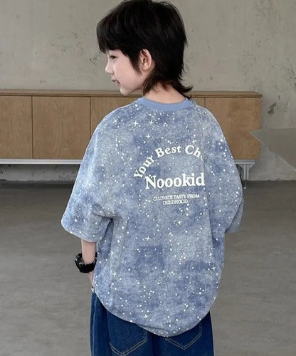 2026 New Boys' Summer Starry Sky Tie Dye Short Sleeve T-Shirt Pure Cotton Stylish Boys' Tops Trendy Summer Wear