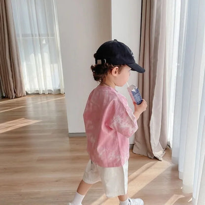 2025 New 100% Cotton Kids Tie Dye Short Sleeve T-Shirt Summer Boys Girls Clothing