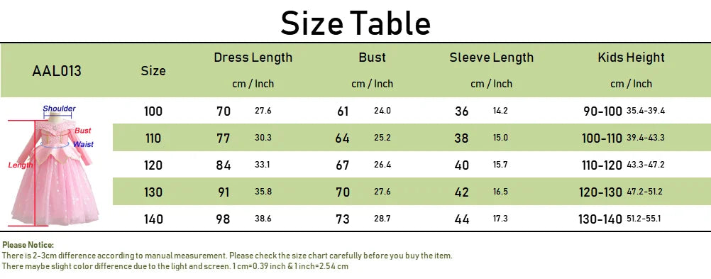 Sleeping Beauty Dress For Girls Pink Princess Costume Halloween Carnival Party Aurora Outfits Kids Birthday Surprise Gift