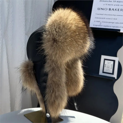 100% genuine fox fur ear-protecting hat Men real raccoon fur bomber hat Women winter warm fur real sheep leather snow hat
