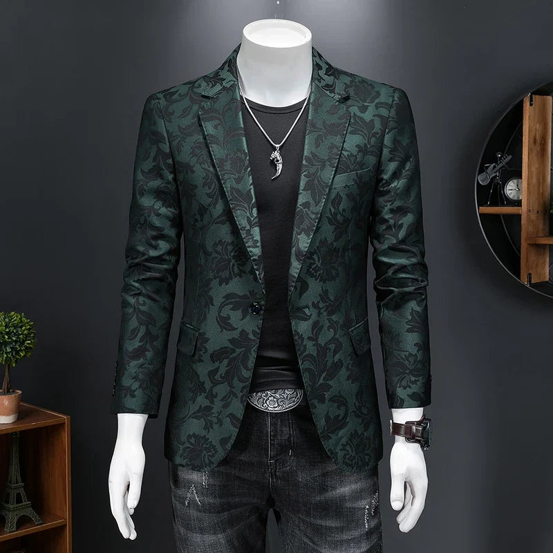 British Style Luxury Jacquard Blazers Men Clothing 2022 Business Slim Fit Casual Suit Coat Men Groom Wedding Suit Printed Blazer
