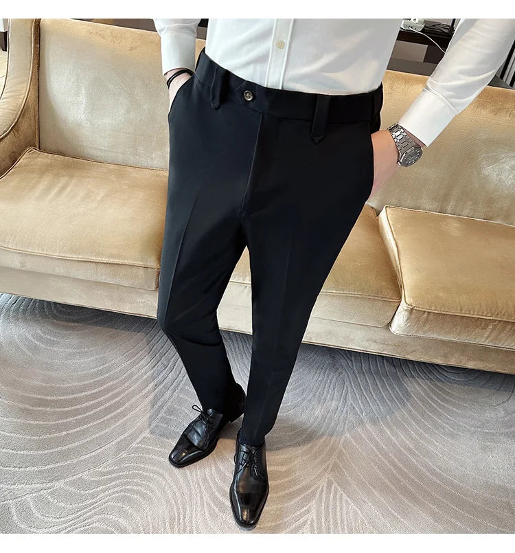 New Men Casual Solid Color Suit Pants Fashion Men Slim Fit Business Social Dress Pants Formal Wedding Social Party Male Trousers
