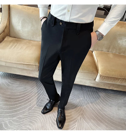 New Men Casual Solid Color Suit Pants Fashion Men Slim Fit Business Social Dress Pants Formal Wedding Social Party Male Trousers