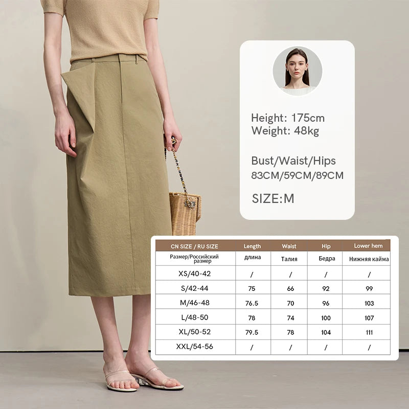 Women's Skirt 2026 Summer New Office Slit H-Line Midi Straight Casual Skirt Asymmetric Pleated Ladies Clothes 12642058