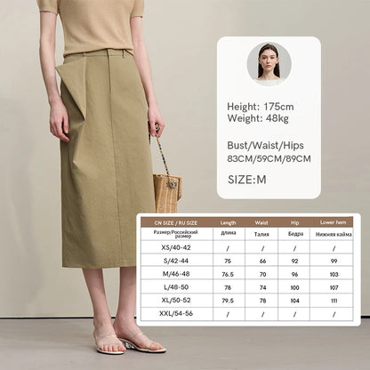 Women's Skirt 2026 Summer New Office Slit H-Line Midi Straight Casual Skirt Asymmetric Pleated Ladies Clothes 12642058