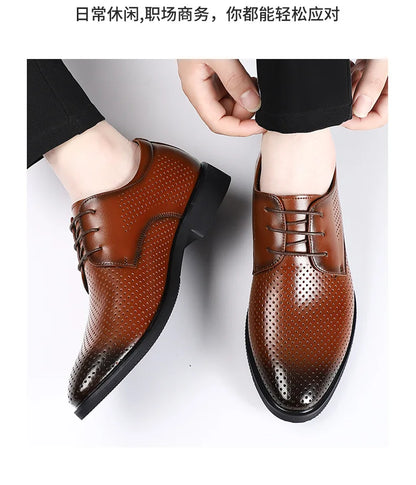 Summer Autumn Dress Shoes for Men Hallow Breathable Lace Designer Leather Shoes Male Fashion Business Casual Elegant Shoe Man