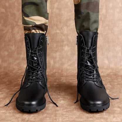 Fashion High Quality Business Boots Mens Winter Genuine Leather Outdoor Motorcycle Boots Male Lace-up Men's High Top Sneakers