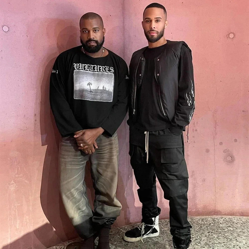 Vultures DONDA Kanye Quality Printed Long Sleeves 100%Cotton Casual Loose Oversized Tops T Shirt For Men