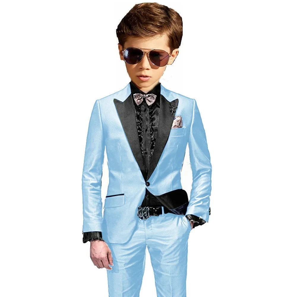 Burgundy Boys Slim Fit Tuxedo 2 Pieces Jacket Pants Formal Party Outfit One Button Peak Lapel Kids Suit Set Wedding Guest Wear